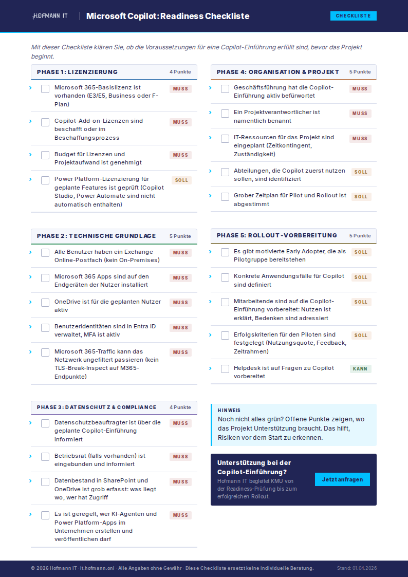 Vorschau: Microsoft Copilot — Readiness Checkliste